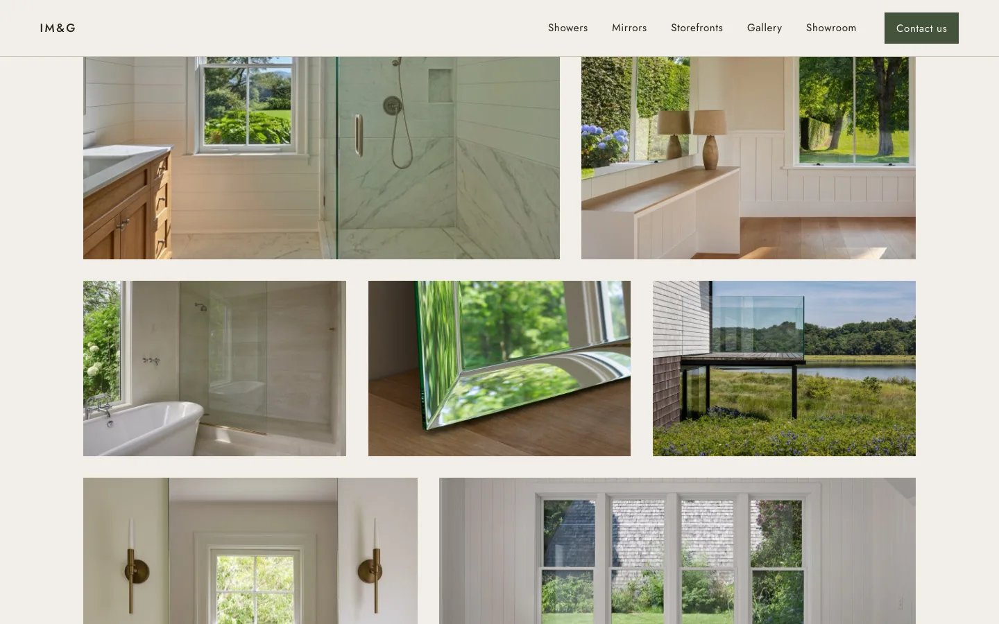 Innovative Mirror & Glass gallery: a grid of glass showers, mirrors and a glass railing overlooking a meadow.